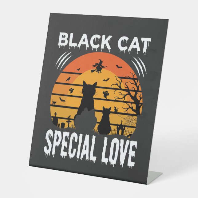 Signe De Table Spécial Chat Noir Halloween Amour Design Gothique (Recto)