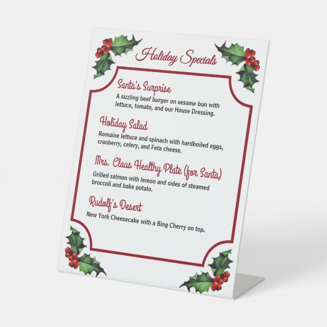 Signe De Table Spécialités du restaurant Christmas Holly (Recto)
