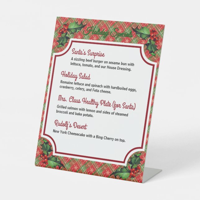 Signe De Table Spécialités du restaurant Red Plaid de Noël (Recto)