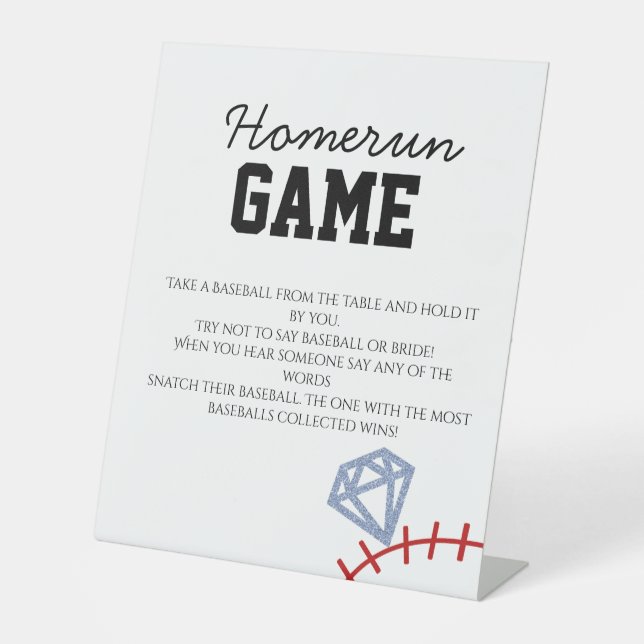 Signe De Table Sports Baseball Homerun Glitter Bridal Shower Game (Recto)