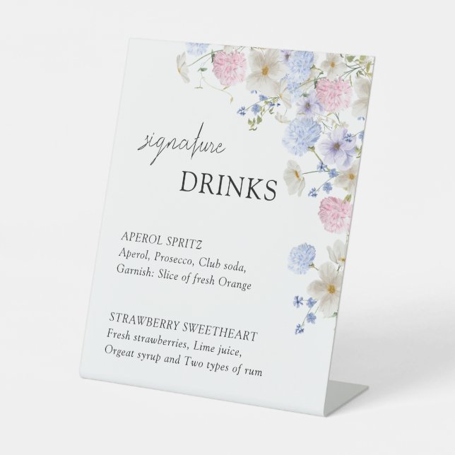 Signe De Table Spring Purple Pink Wildflowers Wedding Bar Menu (Recto)