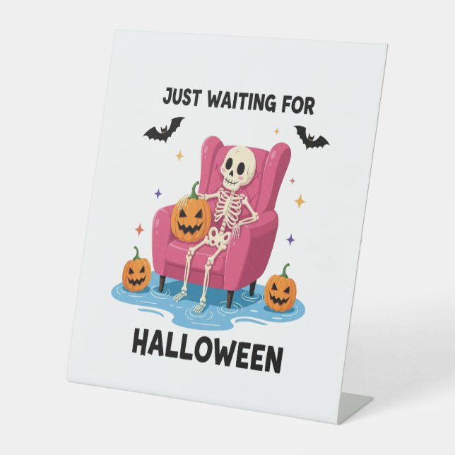 Signe De Table Squelette attendant juste Halloween (Recto)
