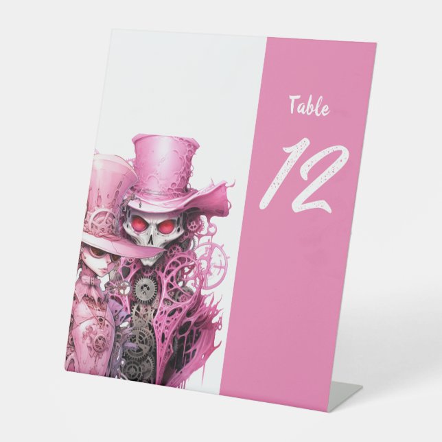 Signe De Table Squelette rose Mariage Steampunk (Recto)