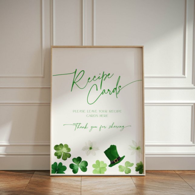 Signe De Table St. Patricks Day themed green Bridal Recipe Card (Recipe card sign for bridal shower with St. Patrick's Day theme)