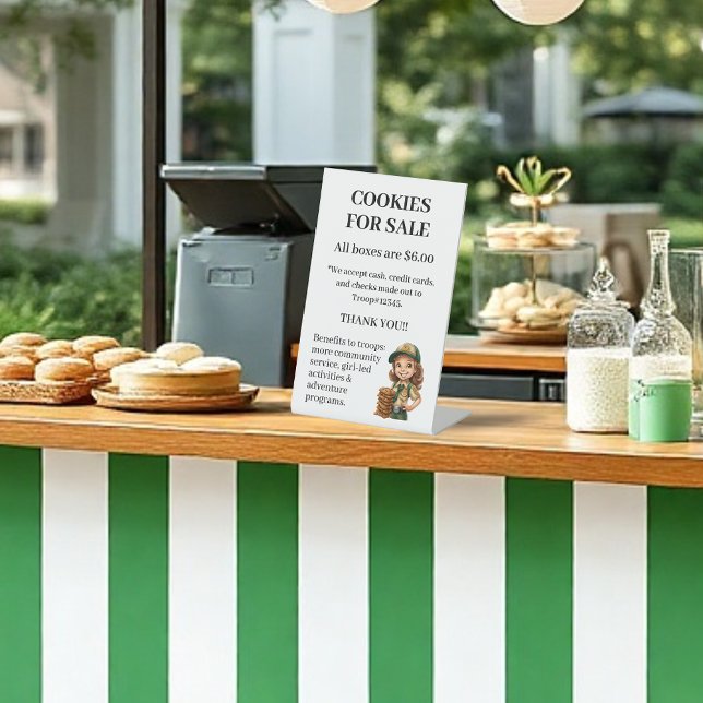 Signe De Table Stand de Girl Scout - Cookies à vendre (Créateur téléchargé)