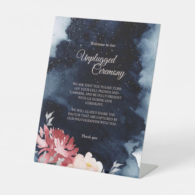 Signe De Table Starry Night Floral Mariage Unplugged Cérémonie (Recto)