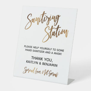 Signe De Table Station de désinfection Simple Typographie Or