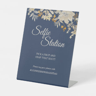 Signe De Table Station de Mariage Selfie Boho en bleu Dusty Autom