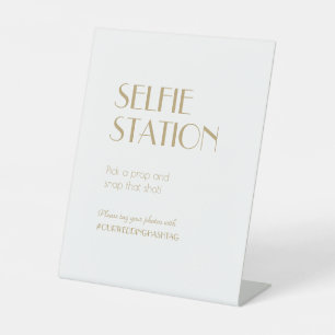 Signe De Table Station de Selfie Mariage minimaliste Gold Modern 