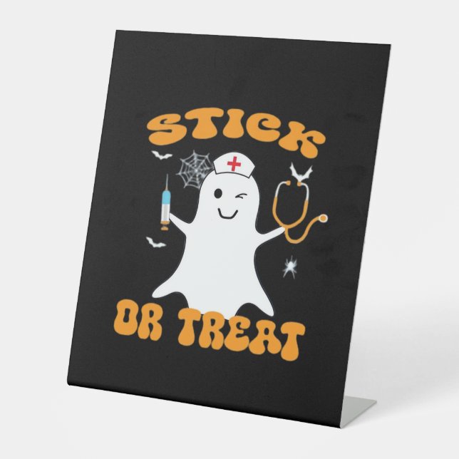 Signe De Table Stick ou Treat Nurse Funny Halloween Costume Essen (Recto)