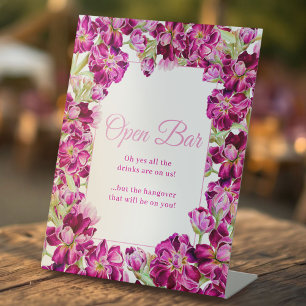 Signe De Table Stock rose foncé aquarelle fleurie mariage bar ouv