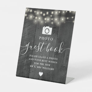 Signe De Table String Lights Black Barn Wood Photo Livre d'invité