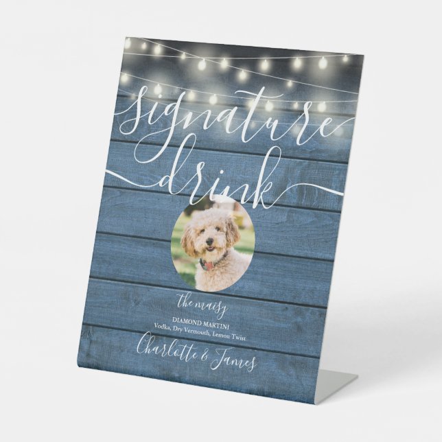 Signe De Table String Lights Blue Wood Pet Signature Boisson (Recto)