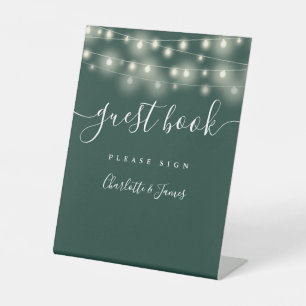 Signe De Table String Lights Emerald Green Script Livre d'invité