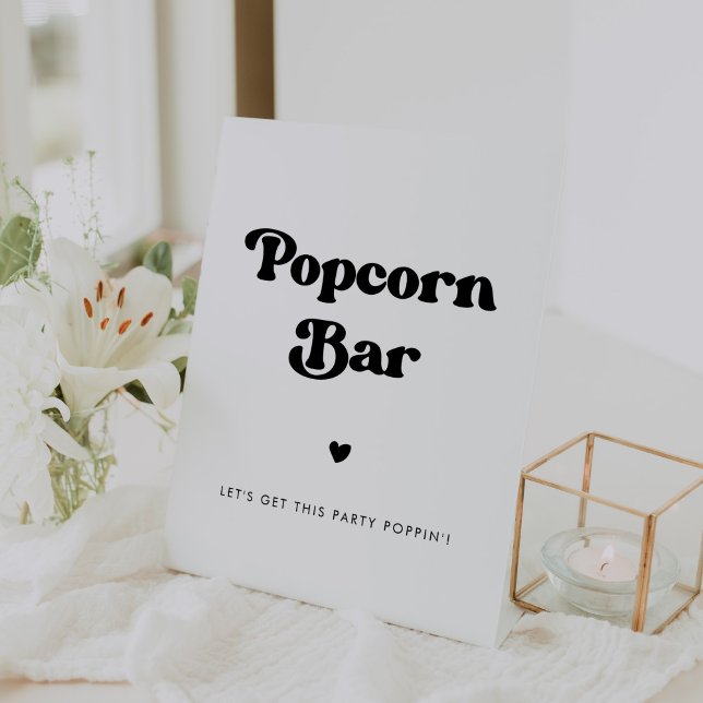 Signe De Table Style rétro noir & blanc mariage Popcorn bar (Créateur téléchargé)