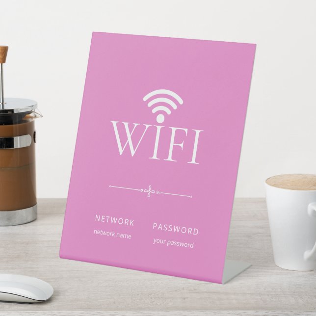 Signe De Table Stylish Girly Pink Wifi Network Password Sign (In SItu)