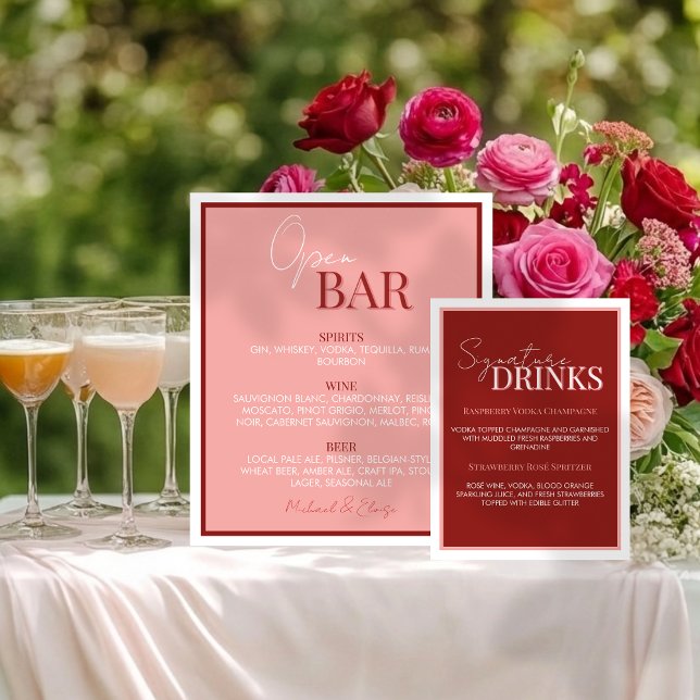 Signe De Table Stylish Juicy Red Signature Drink Wedding (Accent your cocktail hour bar in style with this Stylish Juicy Red Signature Drink Wedding Sign!)
