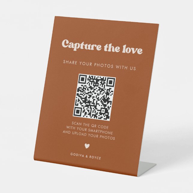 Signe De Table Stylish retro Burnt Orange Capturez l'amour (Recto)