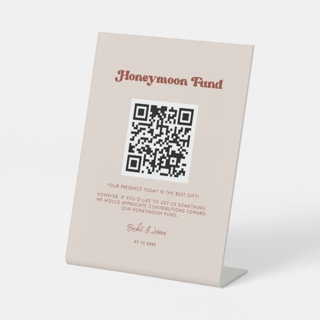 Signe De Table Stylo retro Peach Pink Honeymoon fund Code QR (Recto)