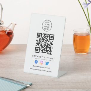 Signe De Table Suivez le code QR pour nous joindre Votre logo