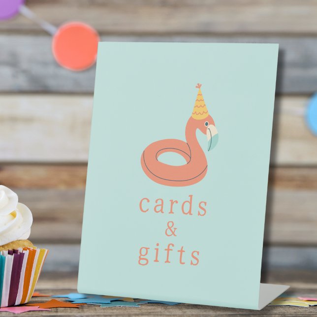 Signe De Table summer flamingo popsicle kids birthday pool party (flamingo birthday pool party custom cards and gifts table pedestal sign )