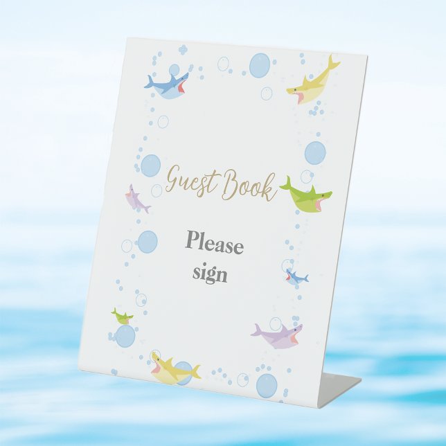 Signe De Table Summer Pool Party Shark Float Livre d'Invité (Créateur téléchargé)