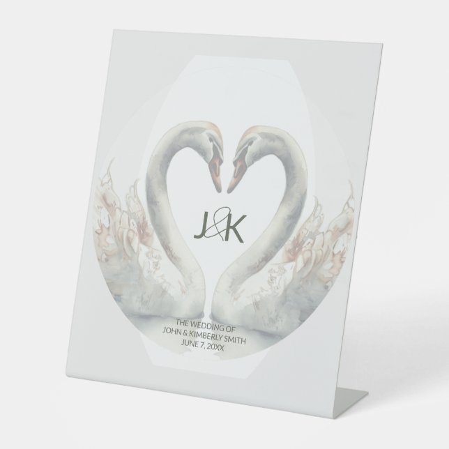 Signe De Table Swan Monogramme de mariage personnalisé (Recto)