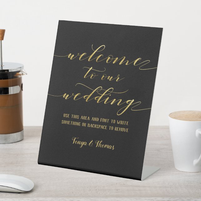 Signe De Table Swash Font Calligraphy Black Gold Welcome Mariage (In SItu)