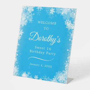 Signe De Table Sweet 16 Anniversaire Snowflake Blue Welcome