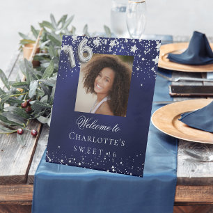Signe De Table Sweet 16 bleu argent stars photo fête bienvenue