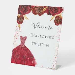 Signe De Table Sweet 16 rouge blanc parties scintillant robe accu
