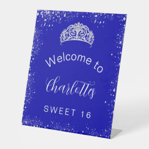 Signe De Table Sweet 16 royal bleu argent parties scintillant bie