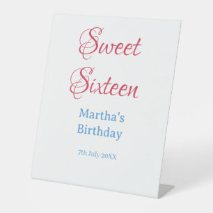 Signe De Table Sweet Sixteen rose nom date calligraphie boho bleu