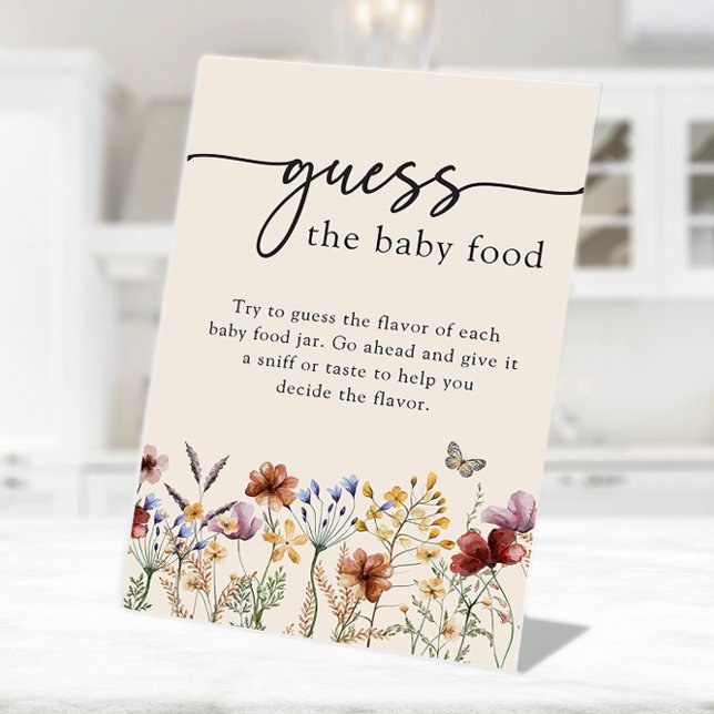 Signe De Table Symbole alimentaire pour bébé Boho (Boho Floral Butterfly Guess the Baby Food Sign by Painted Paperie
)