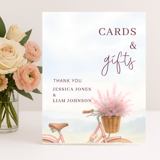 Signe De Table Symbole cadeau des cartes de fête de l'engagement  (Vintage Bicycle Engagement Party Cards Gifts Sign)