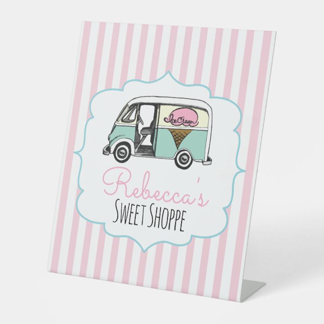 Signe De Table Symbole d'anniversaire de la crème glacée rose (Recto)