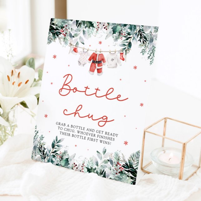 Signe De Table SYMBOLE DE BOUILLOIRE DE Baby shower Père Noël rou (Watercolor Christmas Red Santa Baby Shower Bottle Chug Sign)