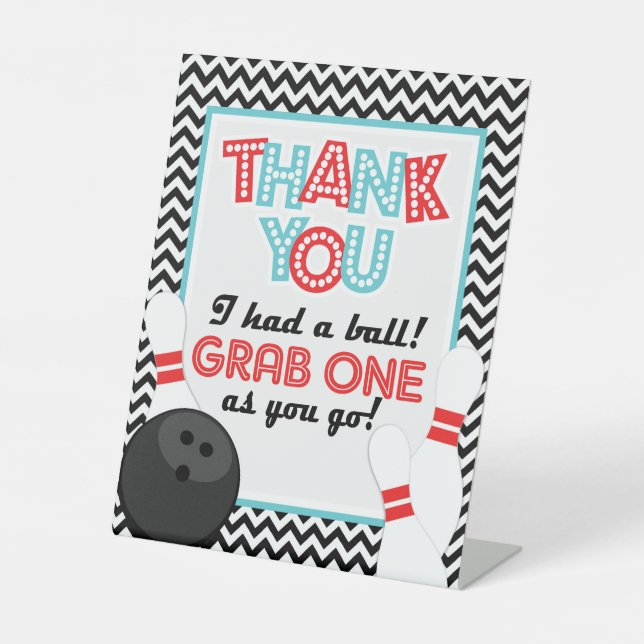 Signe De Table Symbole de faveur Retro Chevron Bowling Party (Recto)