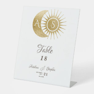 Signe De Table Symbole de la table Crest Soleil Lune Blanc Célest