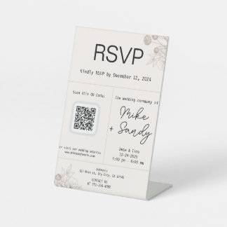 Signe De Table Symbole de la table de mariage, code QR Signal RSV