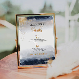 Signe De Table Symbole des boissons Marine et Gold Signature