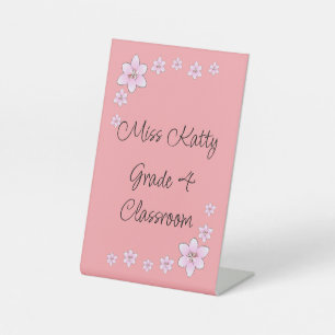 Signe De Table Symbole du bureau de l'enseignant aux fleurs roses