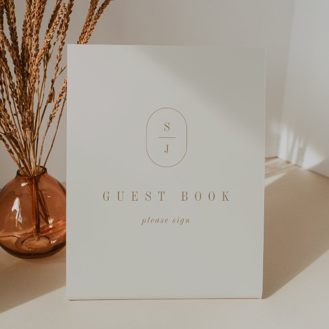Signe De Table SYMBOLE DU LIVRE D'ACCUEIL SHYLAH Simple Gold Crea (SHYLAH Simple Gold Cream Wedding Guest Book Sign)