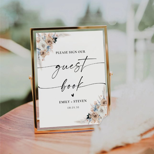 Signe De Table Symbole du livre d'hôtes Ivory and Blue Boho (Créateur téléchargé)