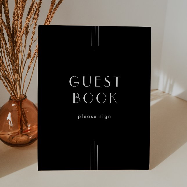 Signe De Table Symbole du livre d'hôtes Mariage noir TOUS Art déc (EVERLY Art Deco Black Wedding Guest Book Sign)