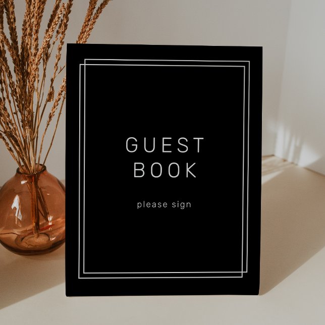 Signe De Table SYMBOLE DU LIVRE D'INVITATION AVERA Mariage Noir (AVERY Modern Black Wedding Guest Book Sign)