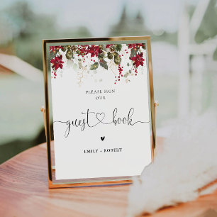 Signe De Table Symbole du livre d'or de Noël Rouge Poinsettia