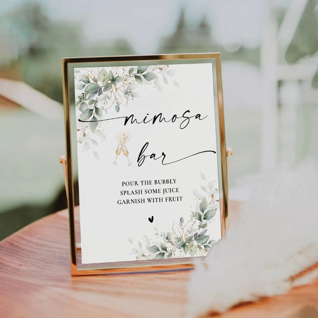 Signe De Table SYMBOLE Fête des mariées Or Eucalyptus Mimosa Bar (Créateur téléchargé)