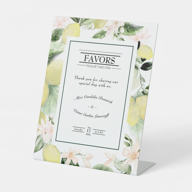 Signe De Table Symbole Fleur de citron Blanc Mariage Faveurs (Recto)
