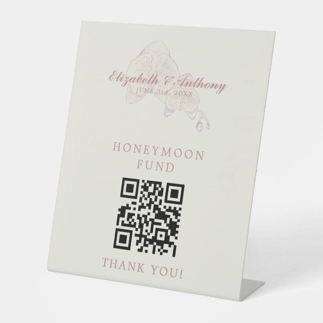 Signe De Table SYMBOLE Mariage Élégant QR Code Honeymoon Fund (Recto)